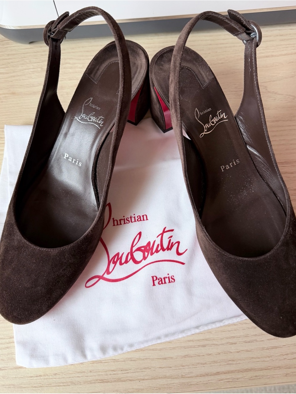 Christian Louboutin Brown Suede Do Jane 55mmSlingback Block Heels